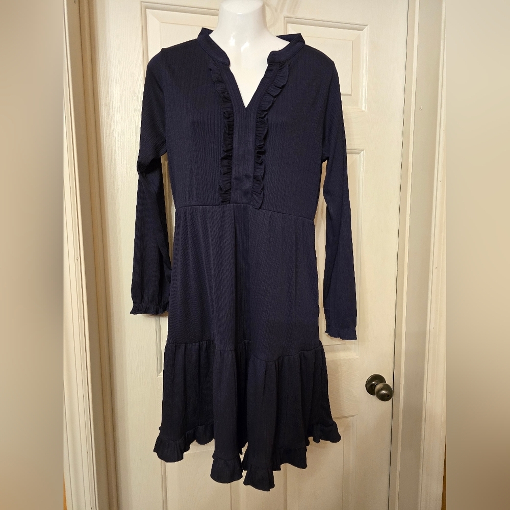 Navy Ruffle Mini Dress Size Medium